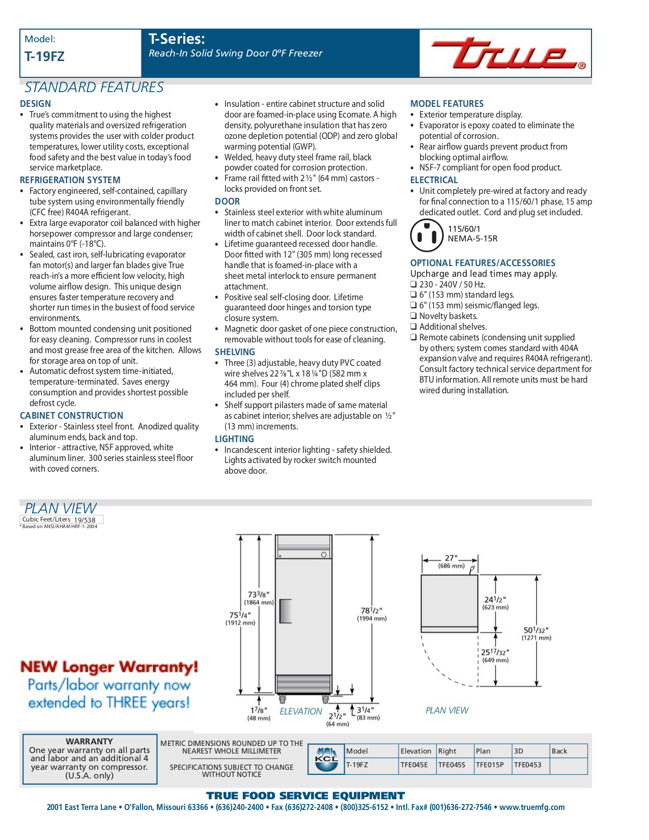PDF manual for True Freezer T19FZ