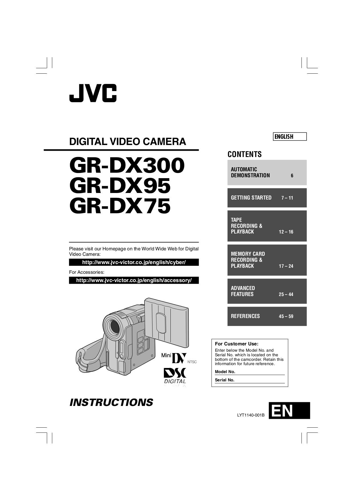 Download free pdf for JVC GRDX95EK Camcorders manual