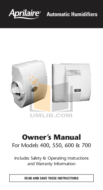 Download free pdf for Aprilaire 400 Humidifier manual