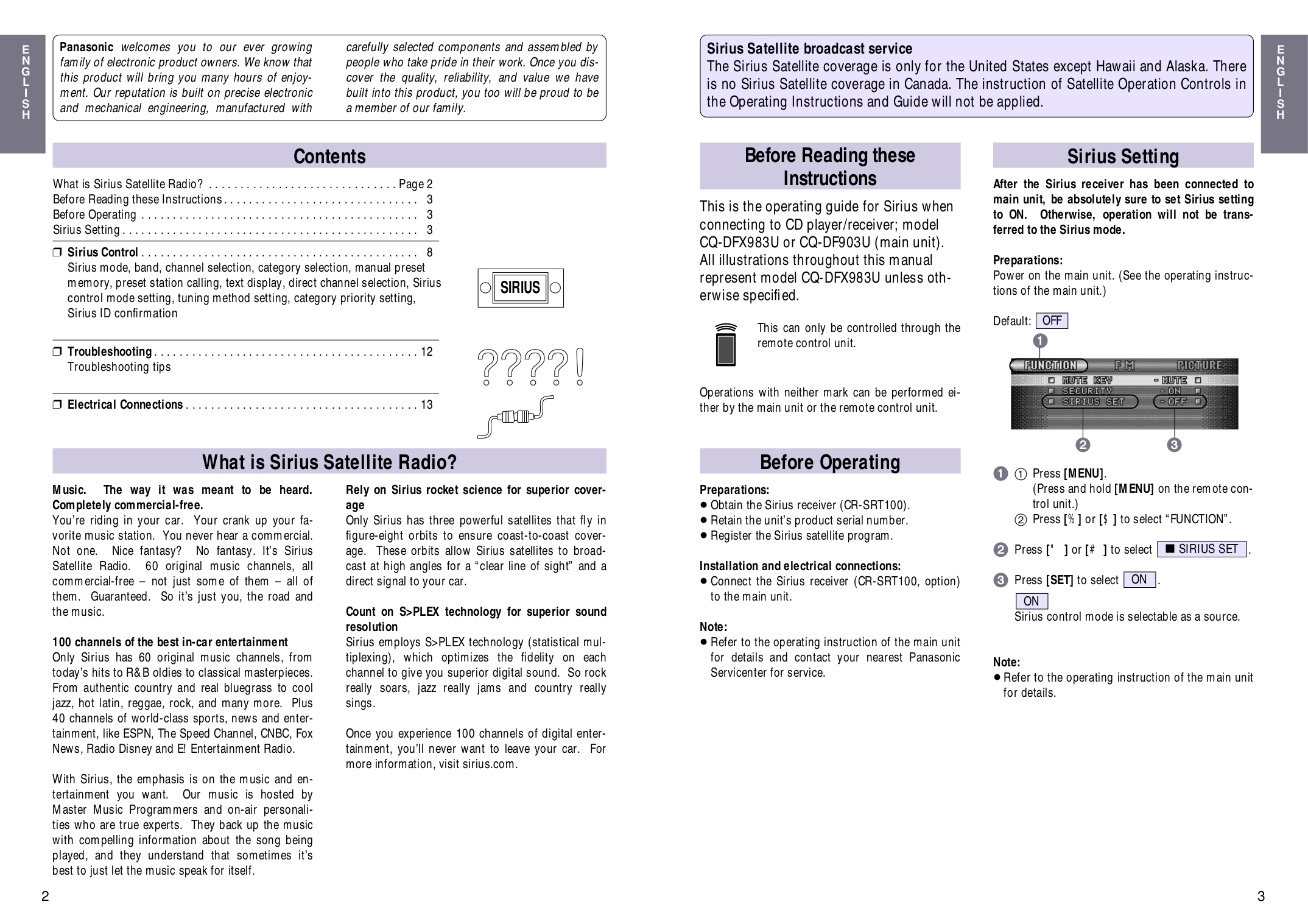 PDF manual for Panasonic Car Receiver CQ-DF903U