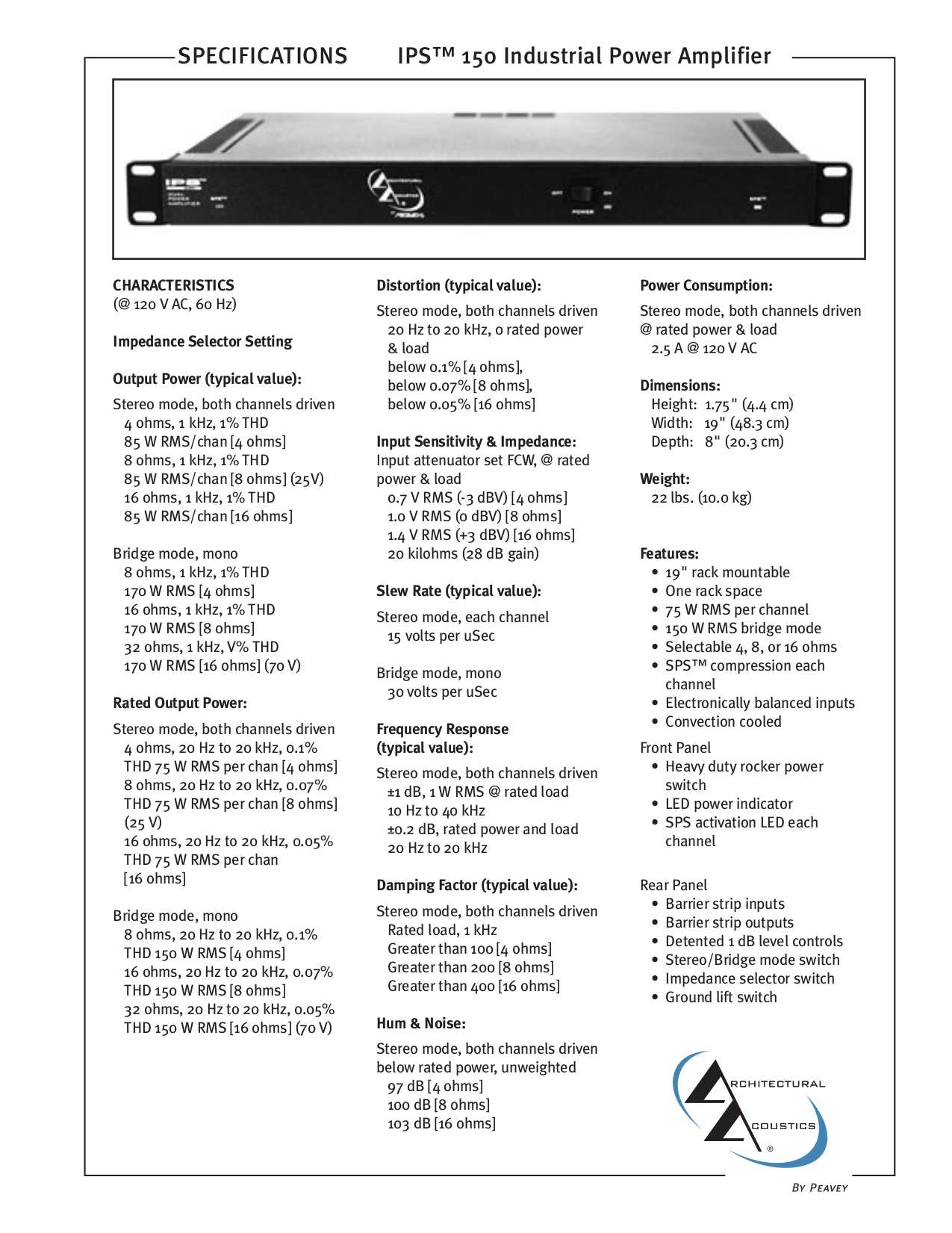 Download free pdf for Peavey IPA 150 Amp manual