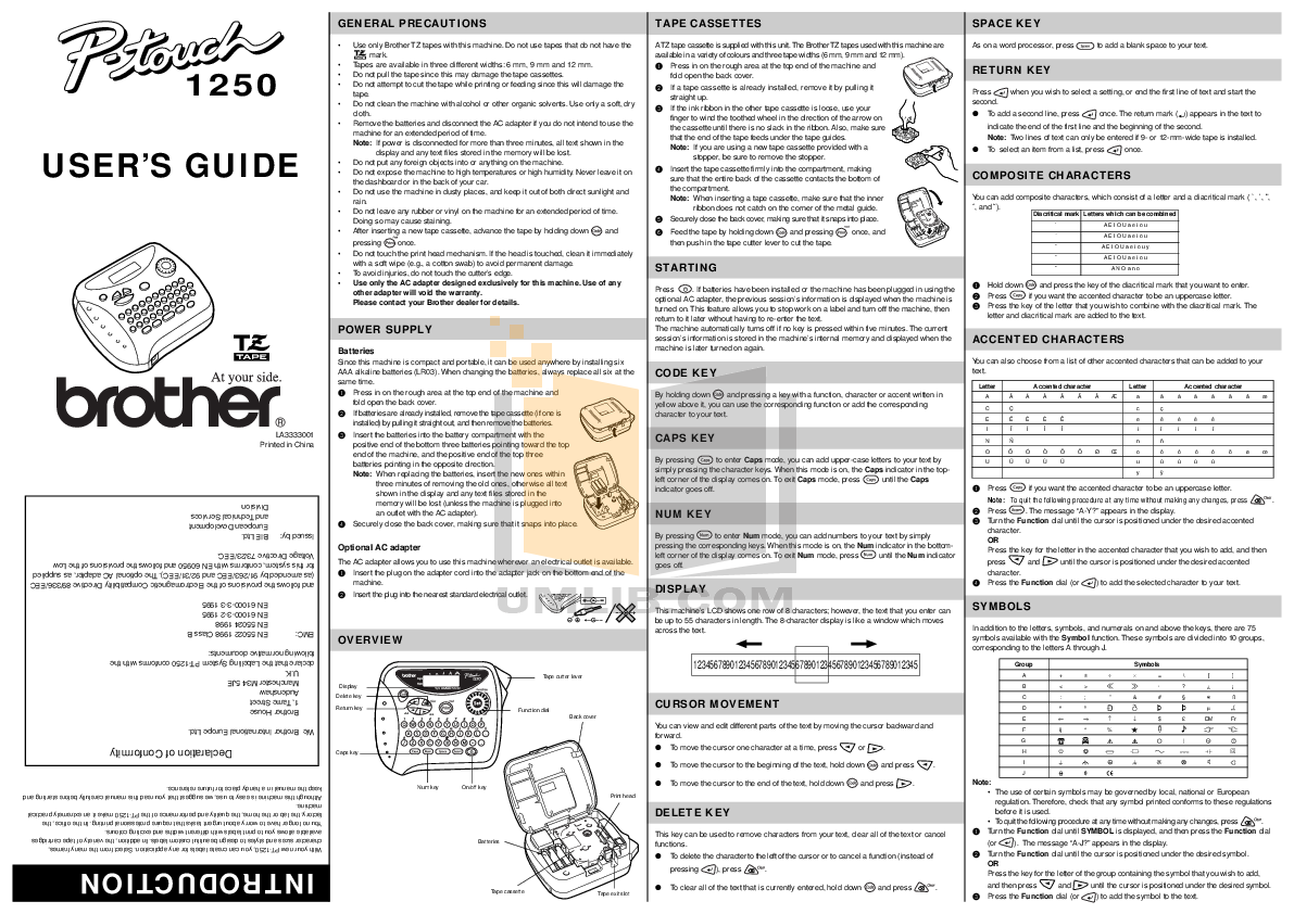 Download free pdf for Brother PT300 Printer manual