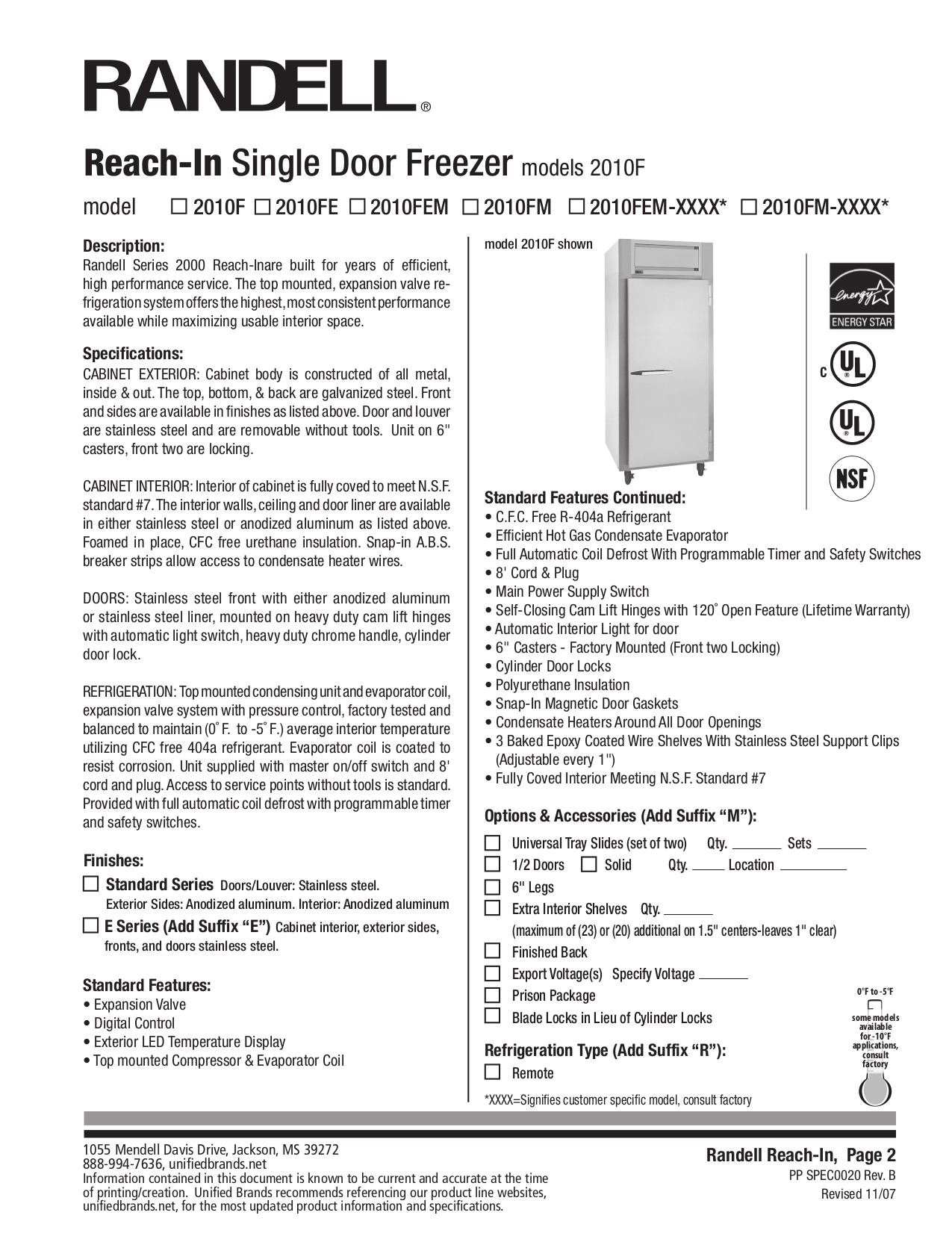 Download free pdf for Randell 2010F Freezer manual