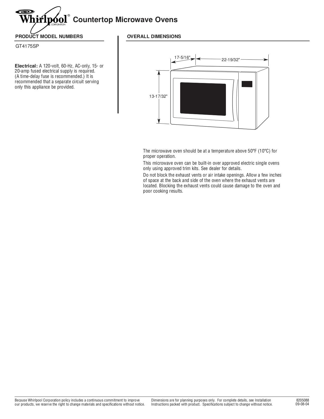 Download free pdf for Whirlpool Gold GT4175SPS Microwave manual