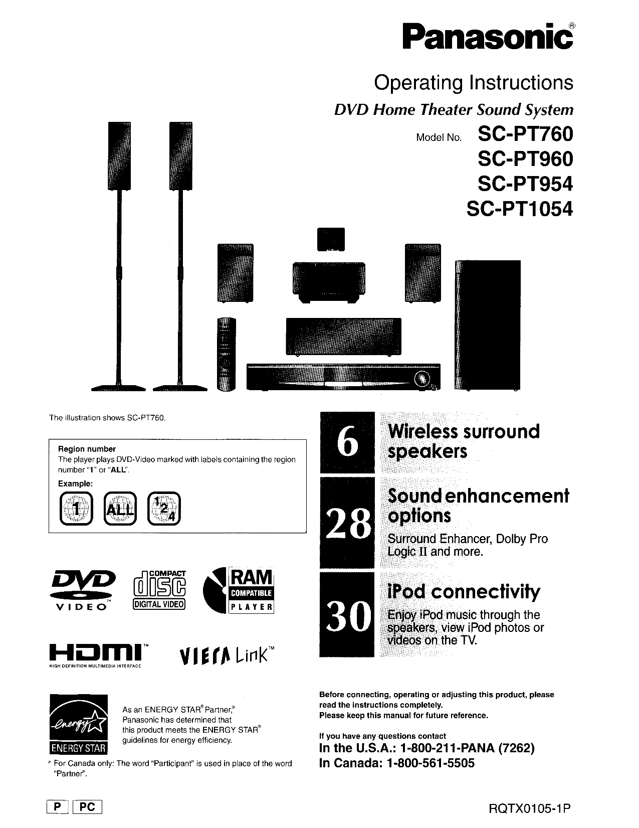 PDF manual for Panasonic Home Theater SCPT760