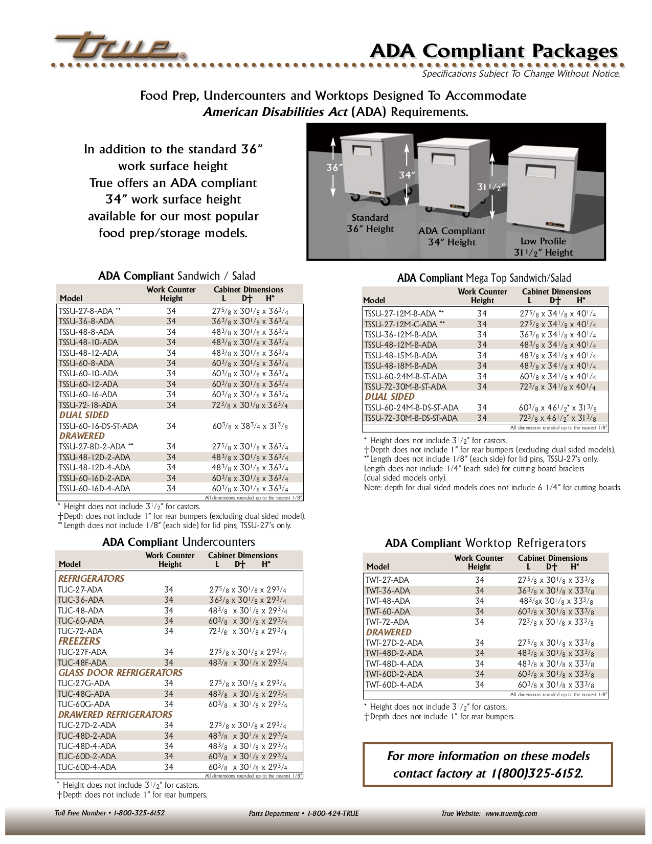 Download free pdf for True TWT-27-ADA Refrigerator manual