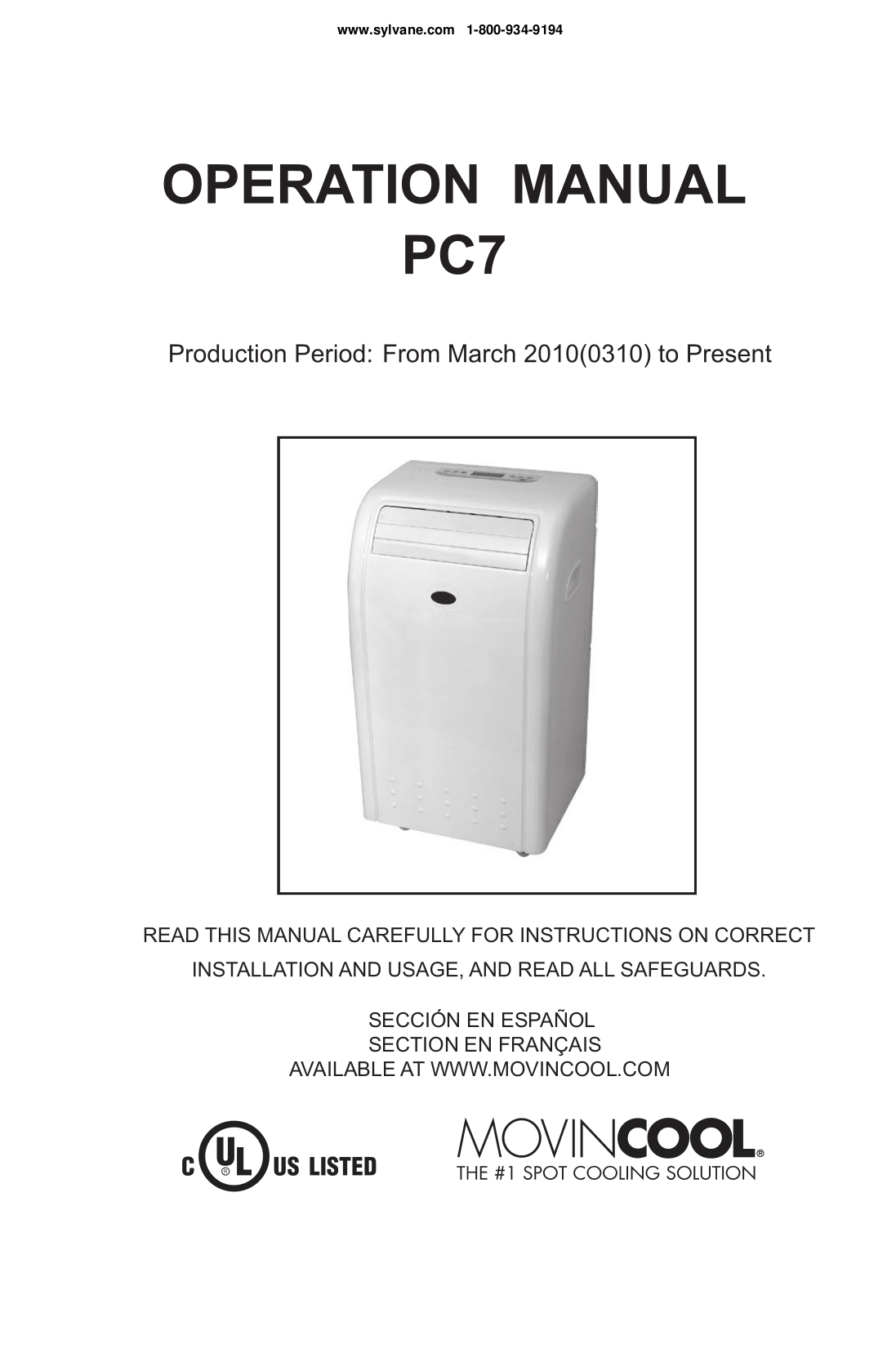 PDF manual for Movincool Air Conditioner PC 7