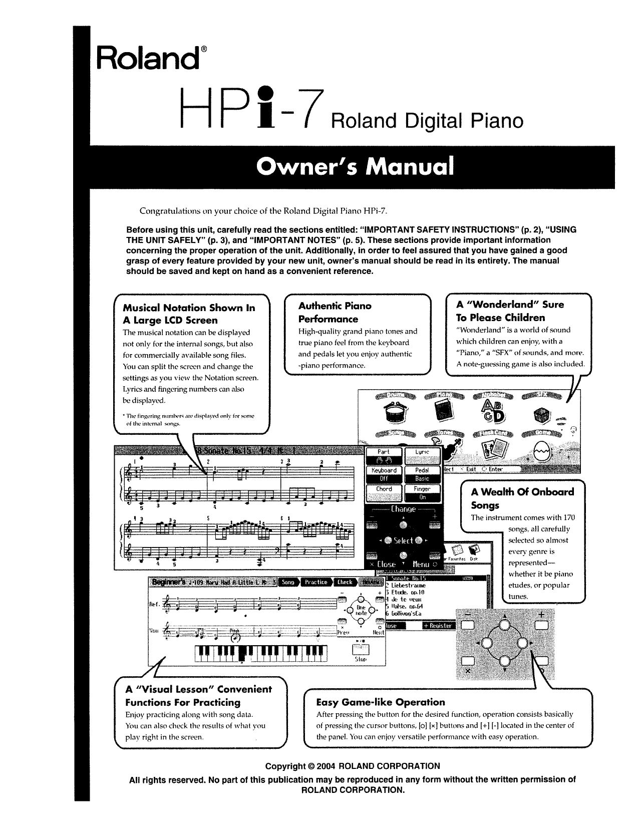 PDF manual for Roland Music Keyboard HPi7LE