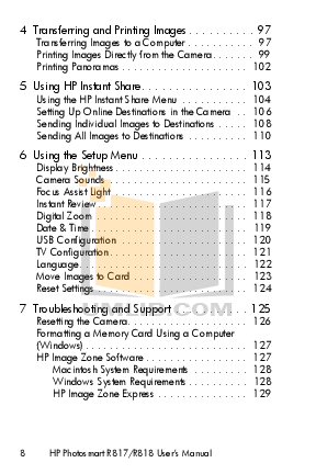HP Digital Camera Photosmart R818 pdf page preview