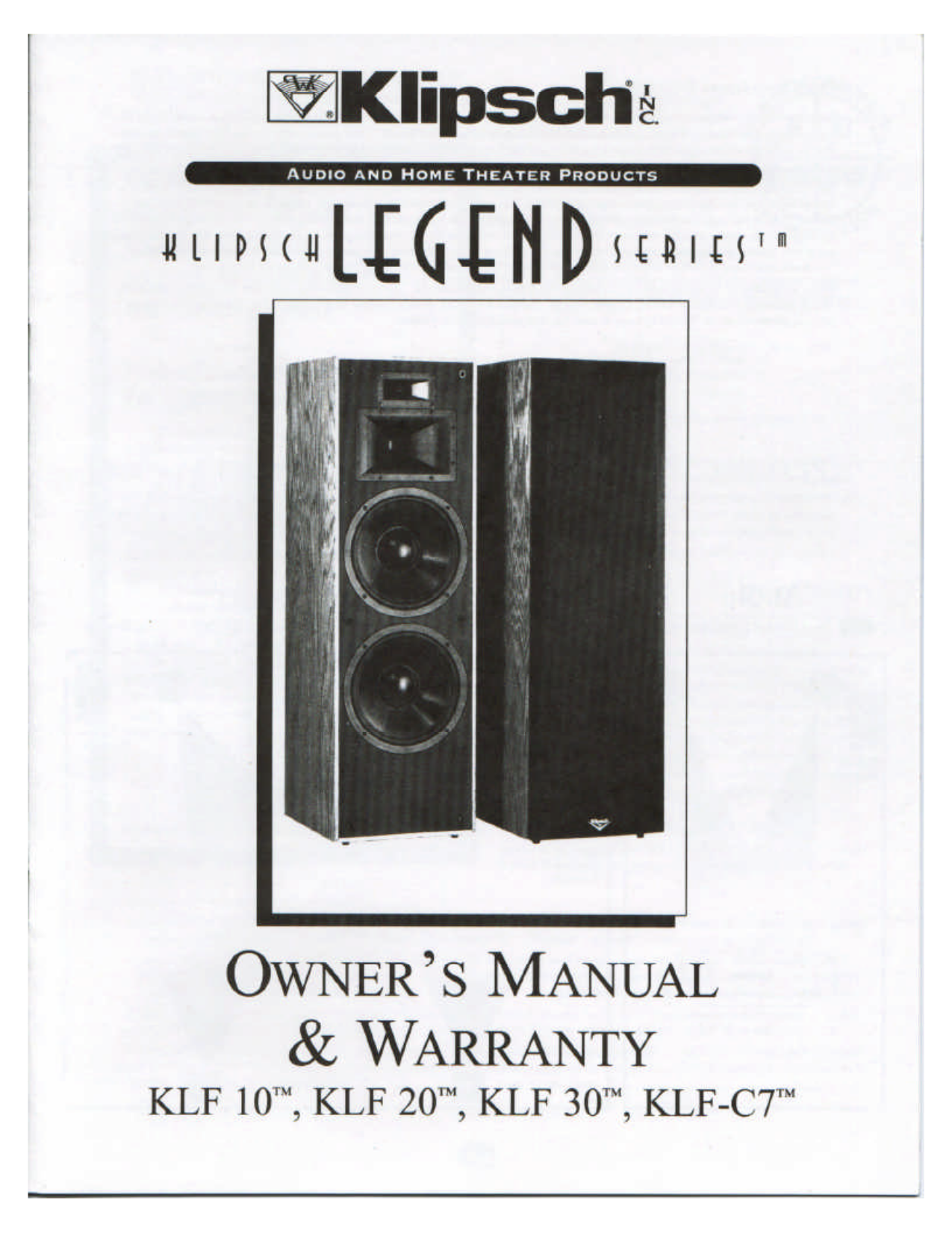 PDF manual for Klipsch Speaker Legend Series KLF20