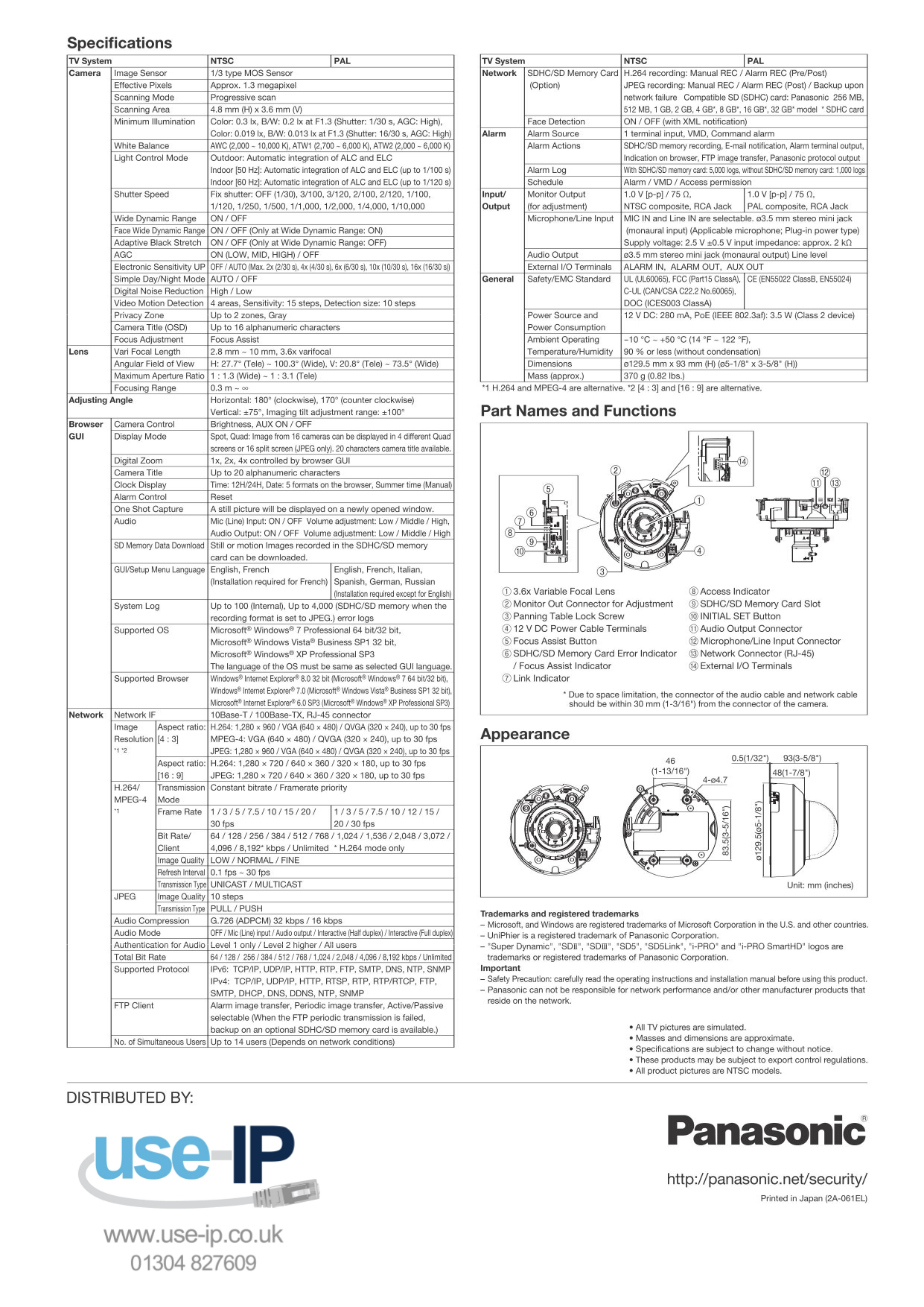 PDF manual for Panasonic Security Camera iPro WVSF335