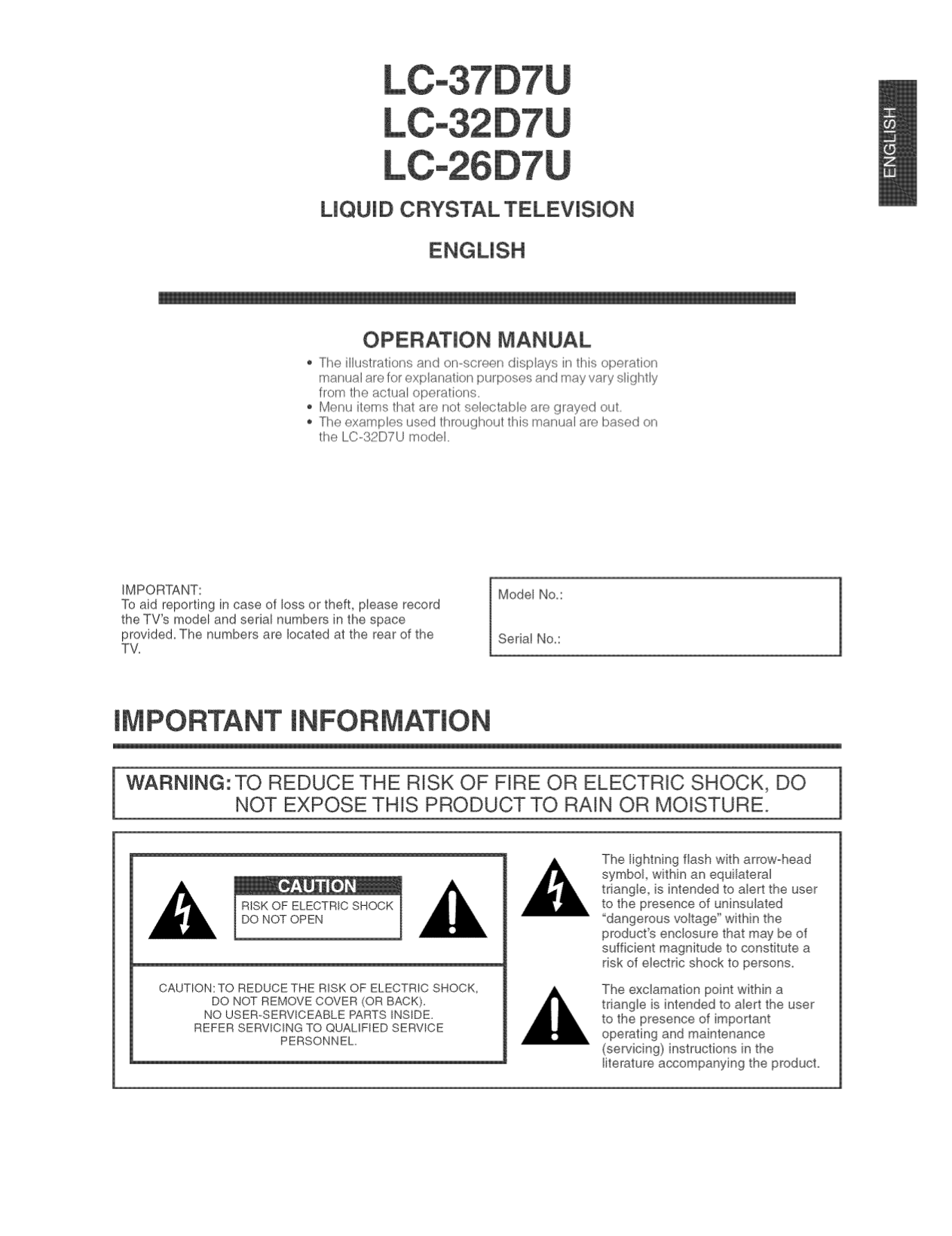 PDF manual for Sharp TV AQUOS LC37D7U