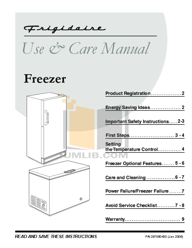 Frigidaire Gallery Upright Freezer Manual