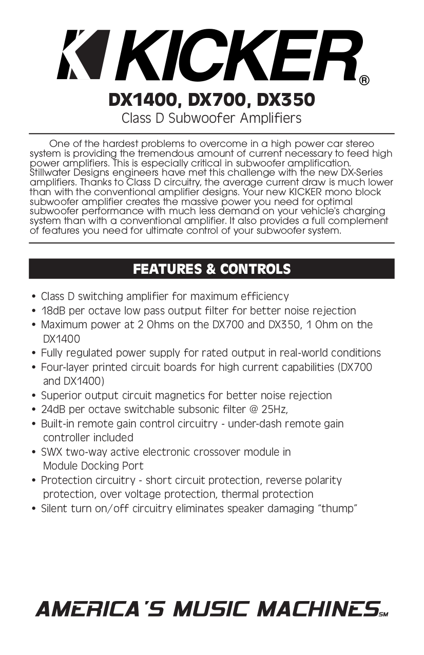 Download free pdf for Kicker DX350 Car Amplifier manual