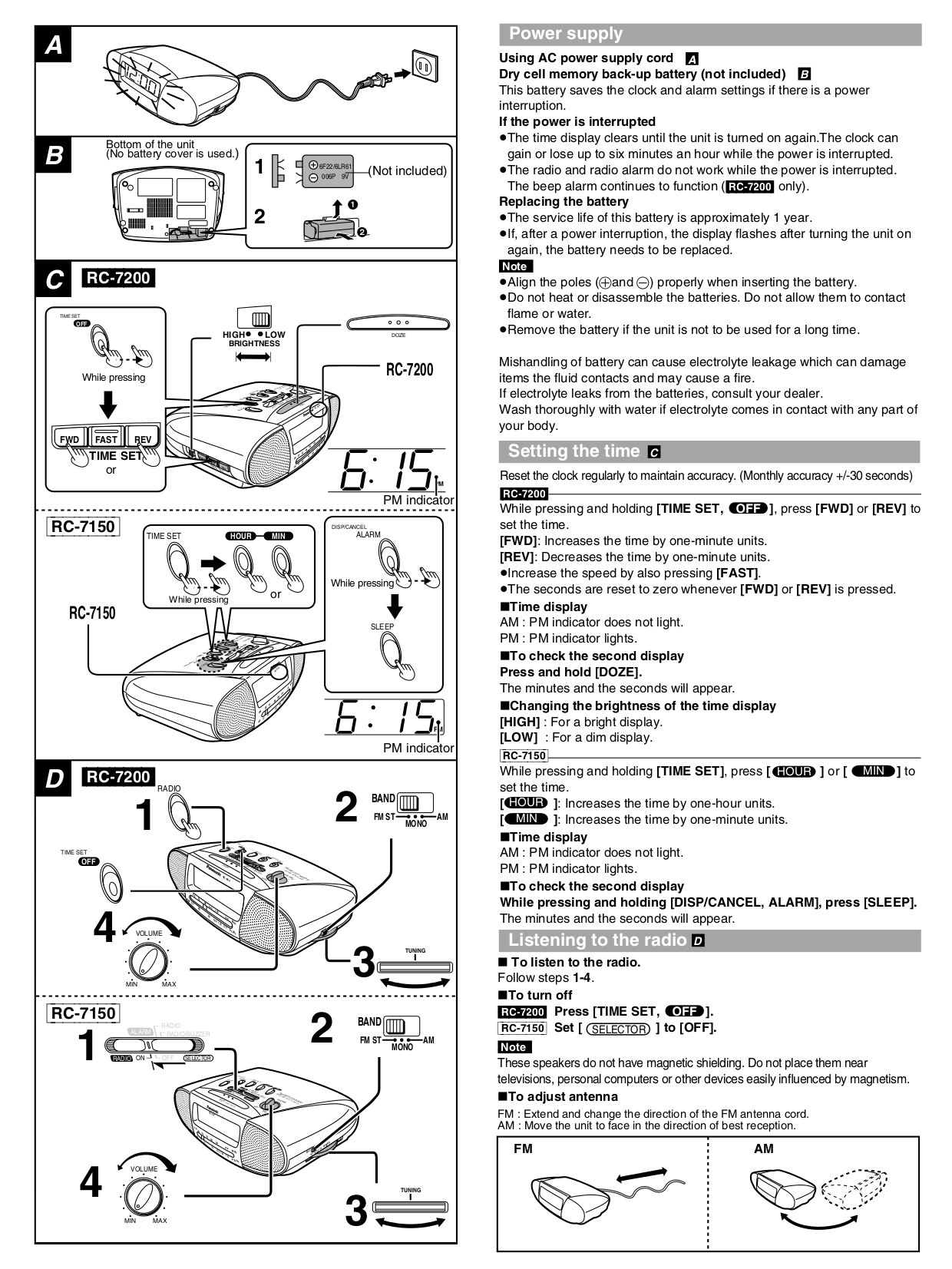 PDF manual for Panasonic Clock Radio RC7200