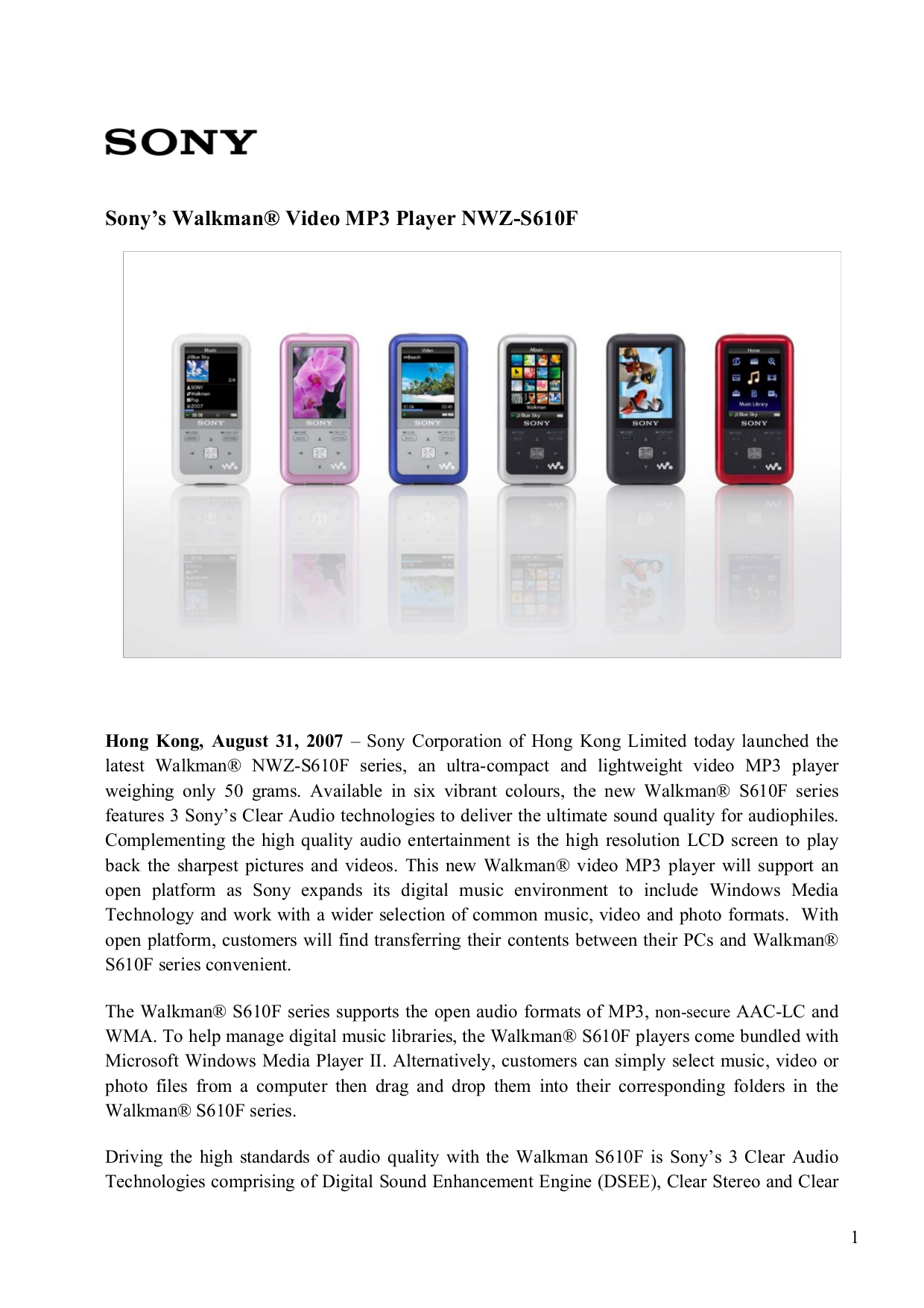 Download free pdf for Sony Walkman NWZS615F MP3 Player manual