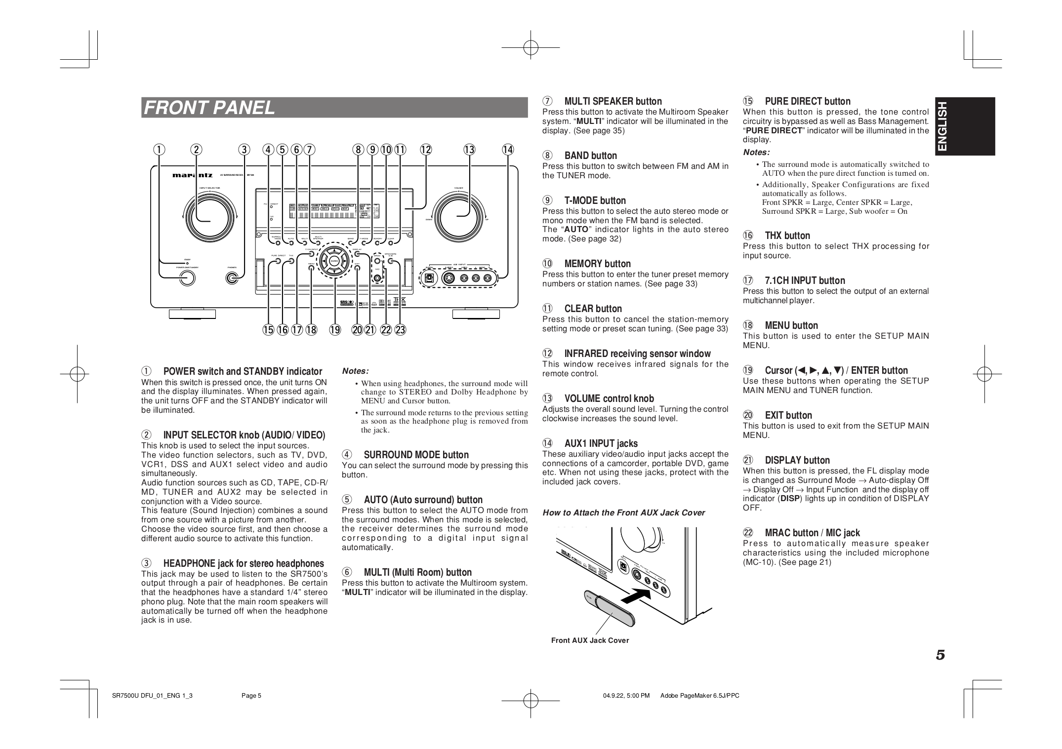 PDF manual for Marantz Receiver SR7500