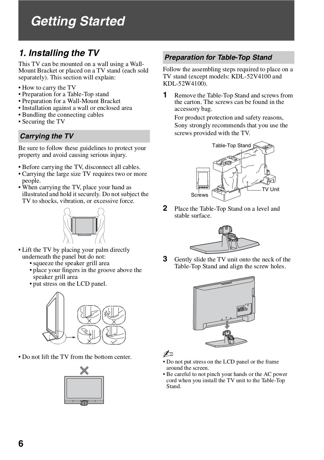 PDF Manual For Sony TV BRAVIA KDL-40W4100