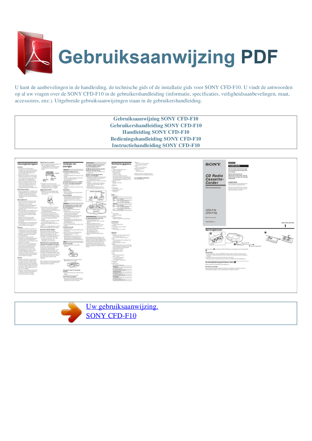 Download free pdf for Sony CFD-F10 Boombox manual