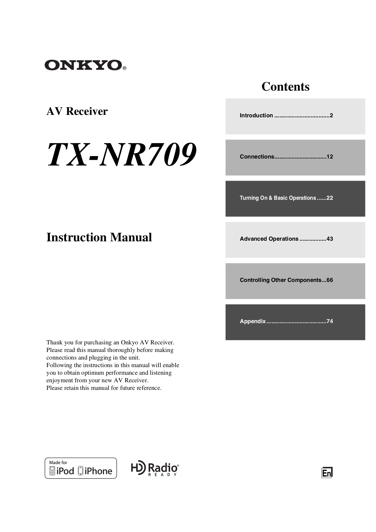 Download Free Pdf For Onkyo TX-NR709 Receiver Manual