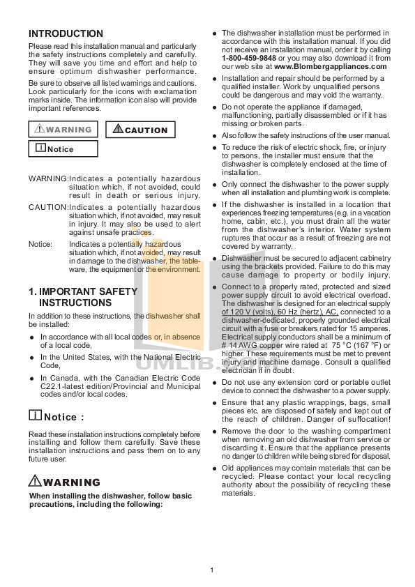 PDF manual for Blomberg Dishwasher DWT36241