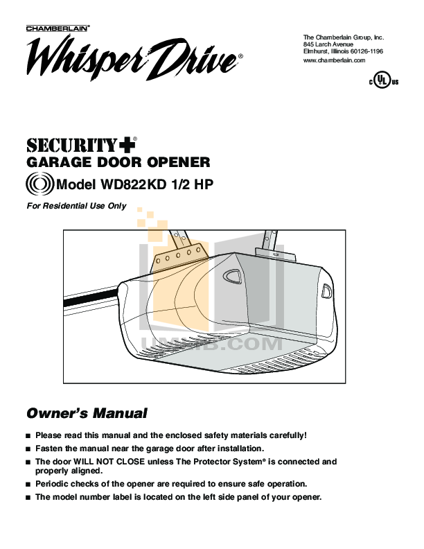 Download free pdf for Chamberlain Whisper Drive WD822KD Garage Door