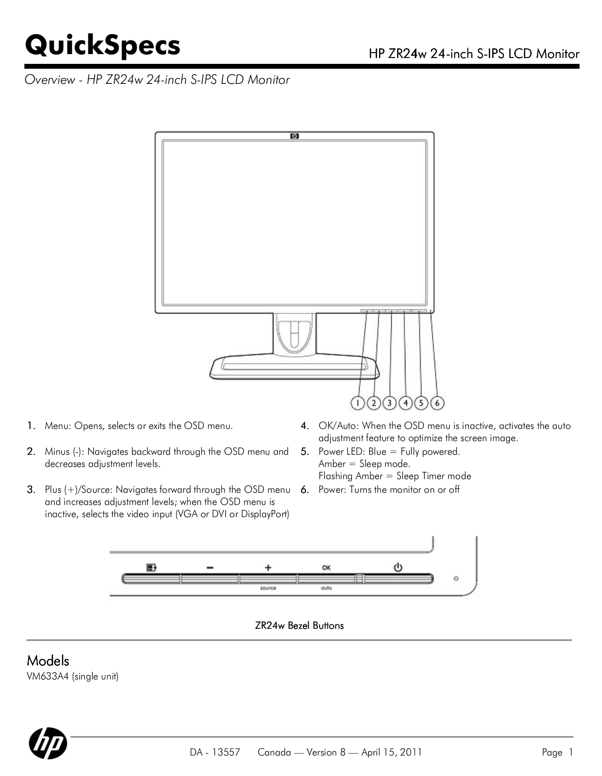 Download free pdf for HP ZR24W Monitor manual