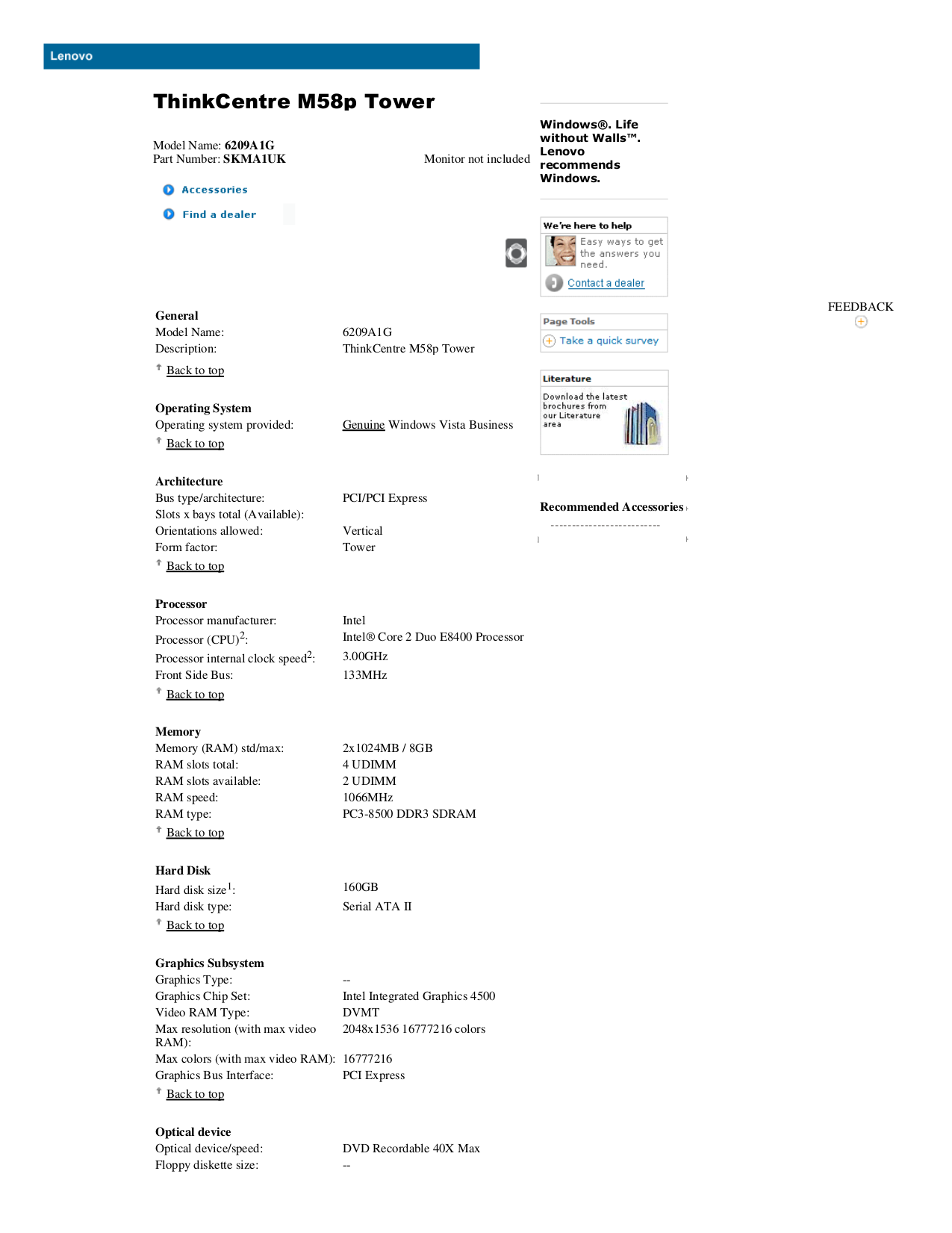 Download free pdf for Lenovo ThinkCentre M58p 6209 Desktop manual