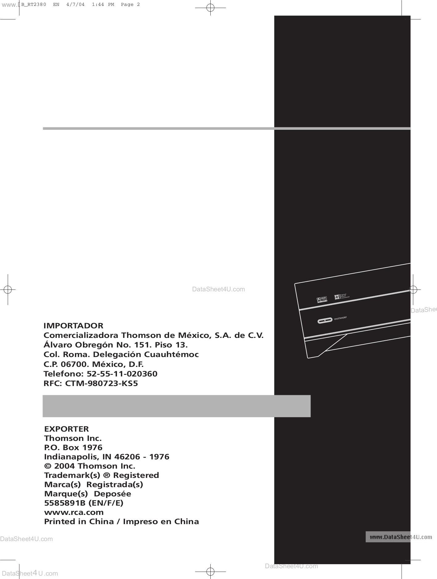 Download free pdf for RCA RT2380BK Home Theater manual
