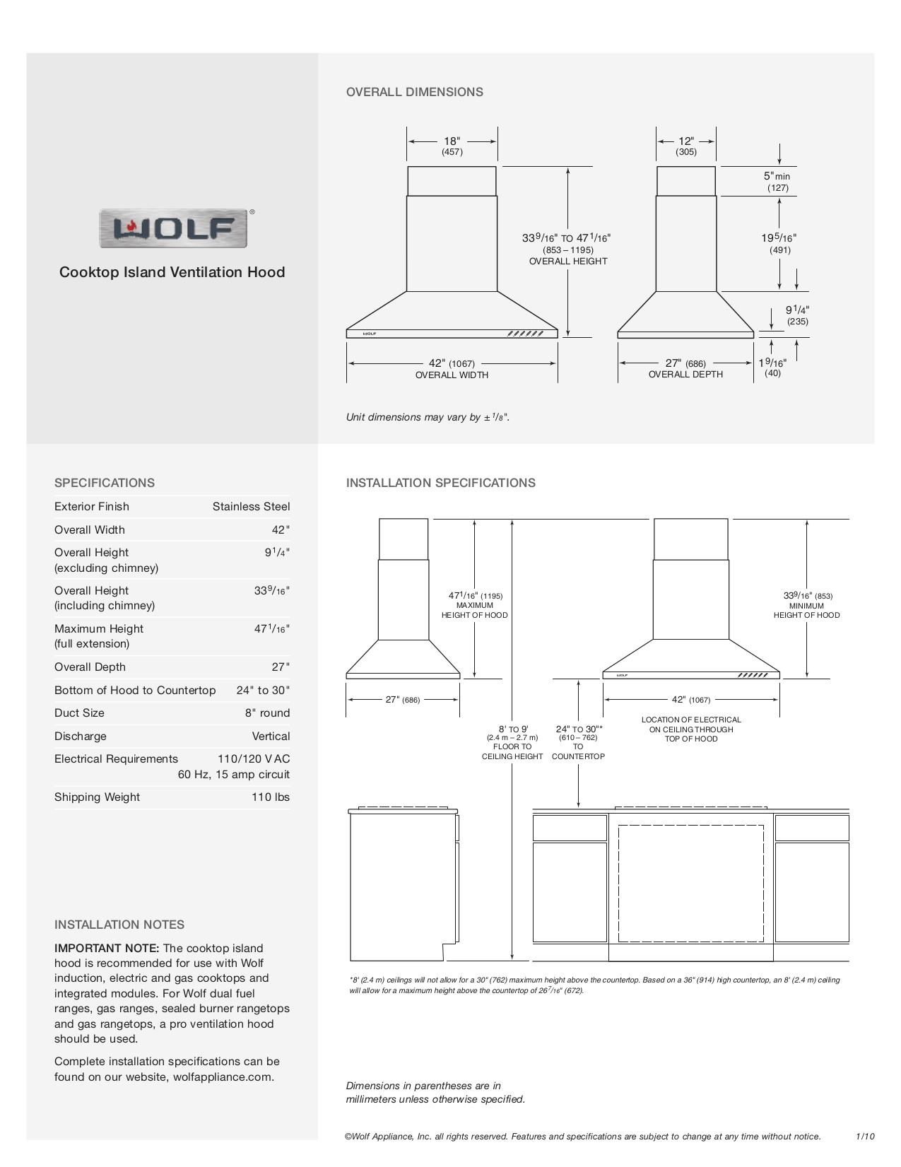 PDF manual for Wolf Other IH4227 Cooktop Hood