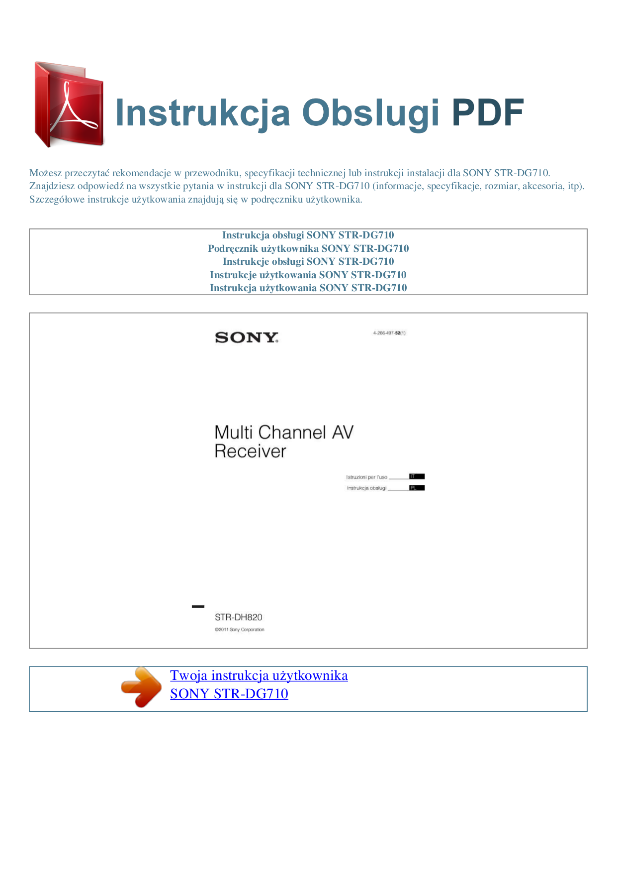 Download free pdf for Sony STR-DG710 Receiver manual