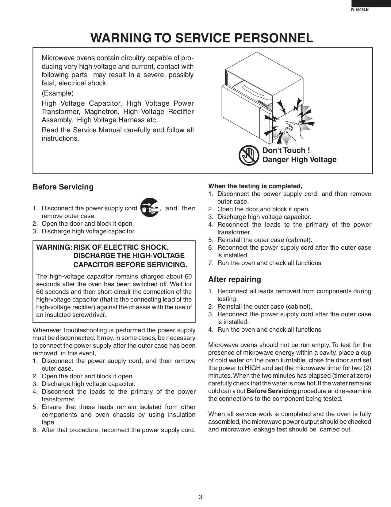 PDF manual for Sharp Microwave R1505