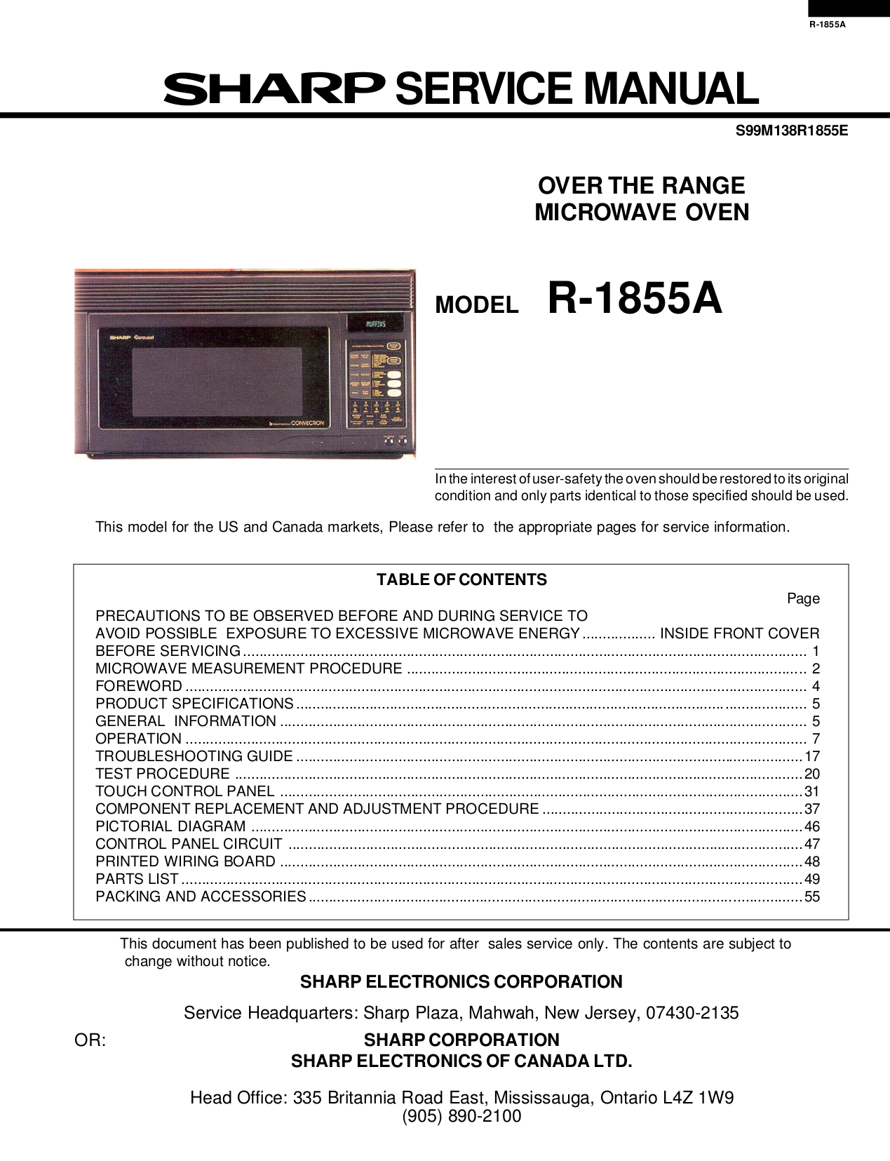 PDF manual for Sharp Microwave R1505