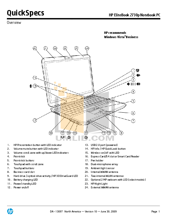 Download free pdf for HP EliteBook 2730p Laptop manual