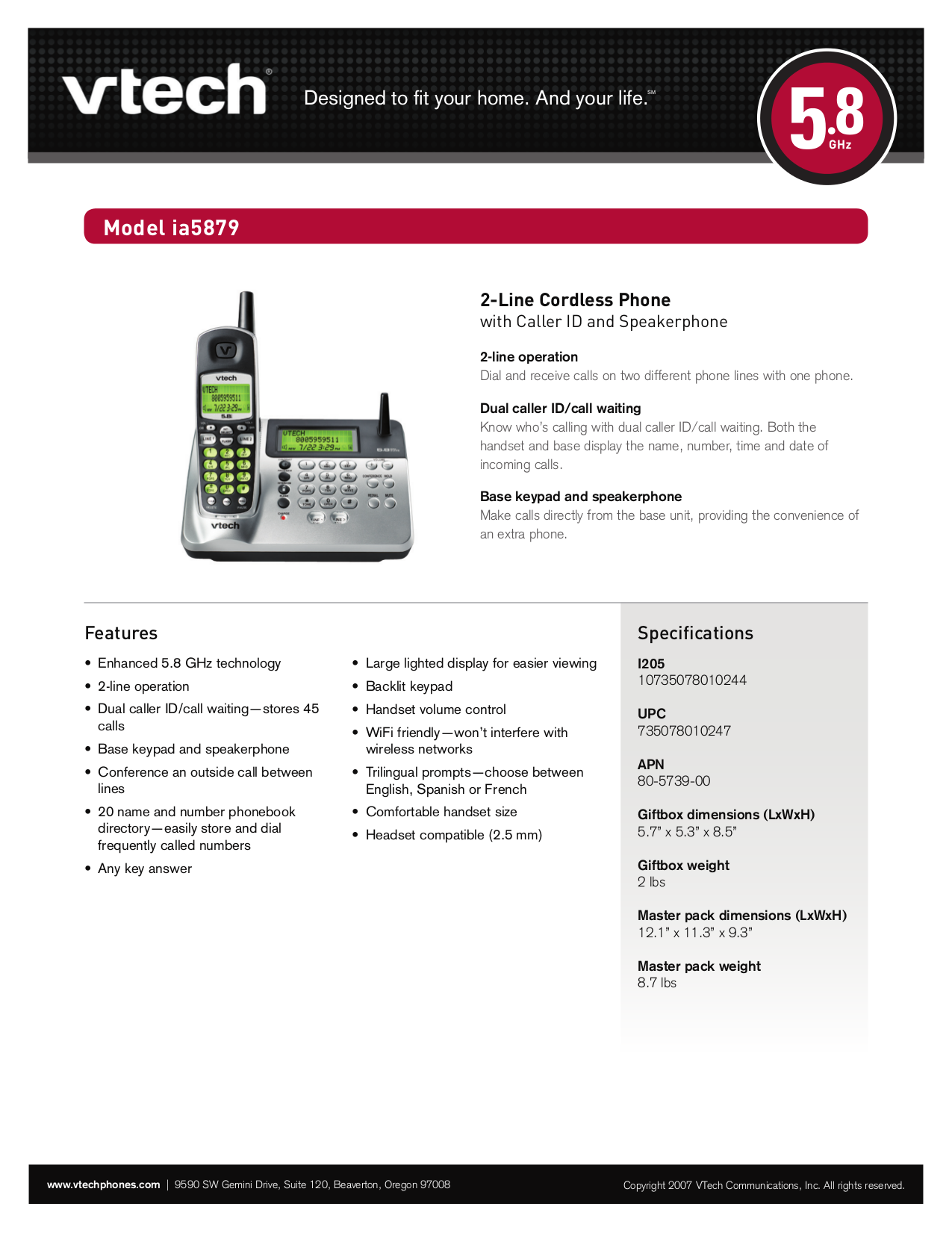 Download free pdf for Vtech ia5879 Telephone manual