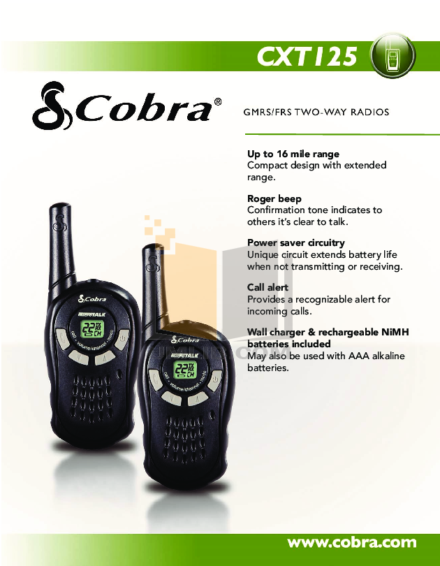 PDF manual for Cobra 2-way Radio microTALK CXT125