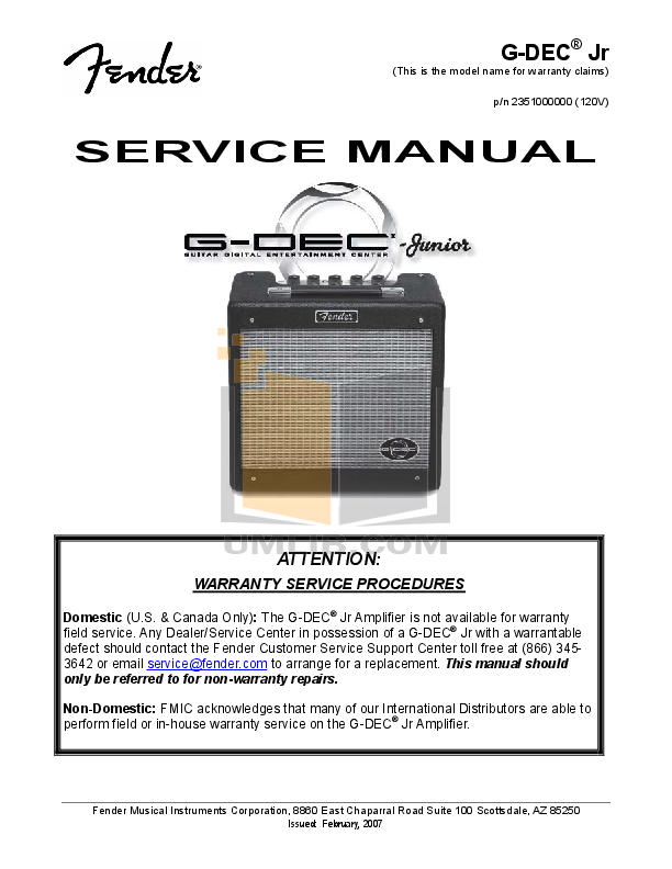 Download free pdf for Fender GDEC Amp manual