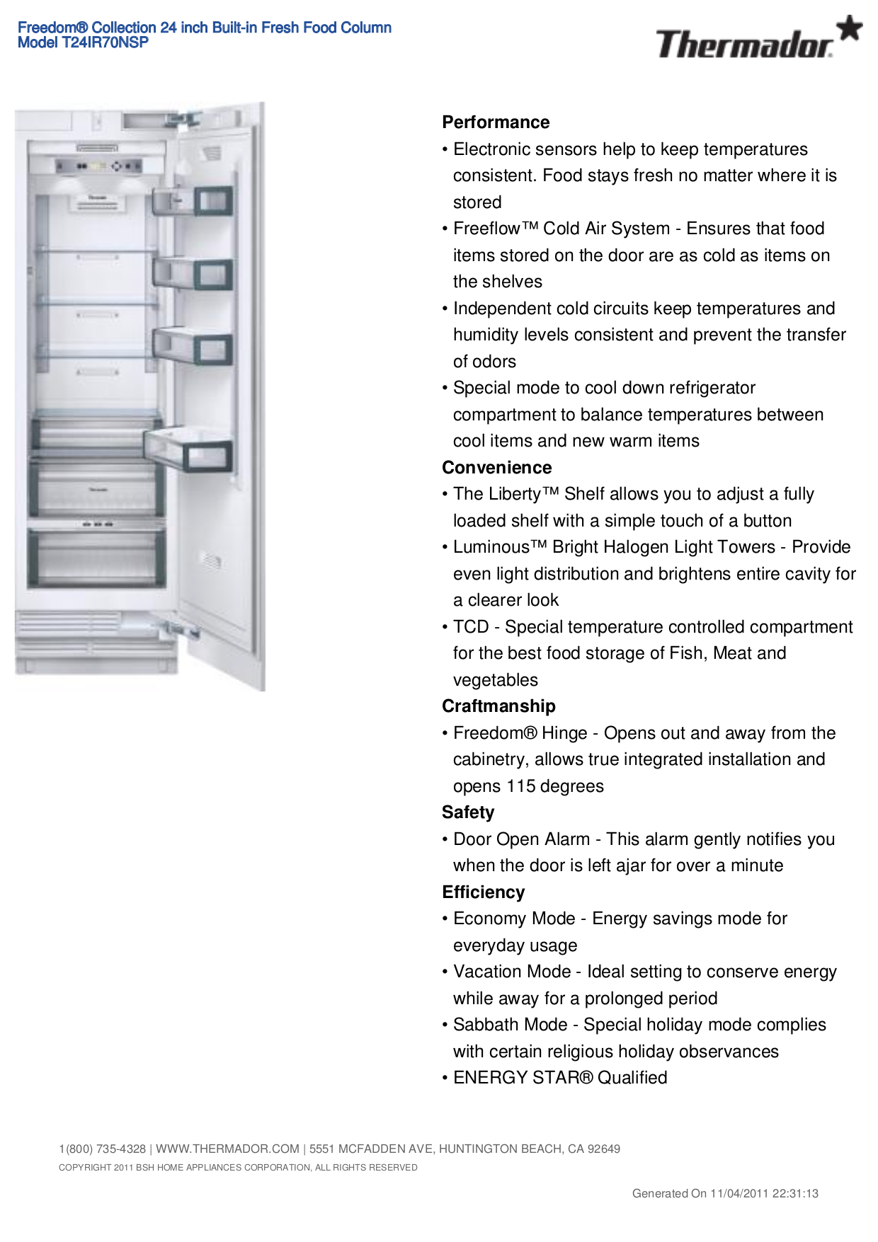 PDF manual for Thermador Refrigerator FREEDOM T24IR70NSP