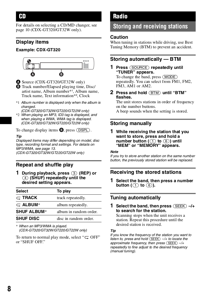 PDF manual for Sony Car Receiver CDX-GT220