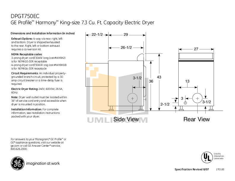 Download free pdf for GE Profile Harmony WPGT9350C Washer manual
