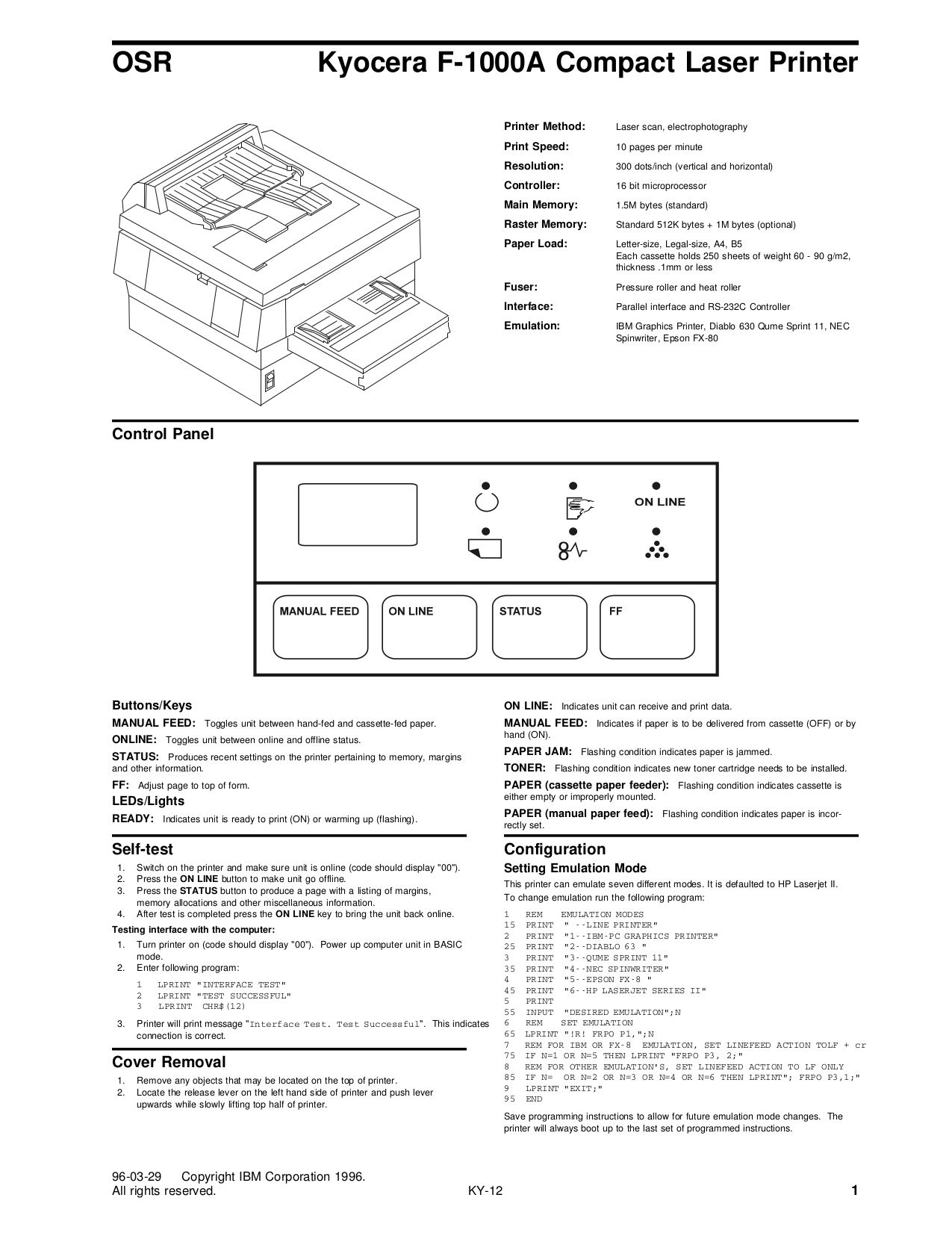 Download free pdf for Kyocera F1000A Printer manual
