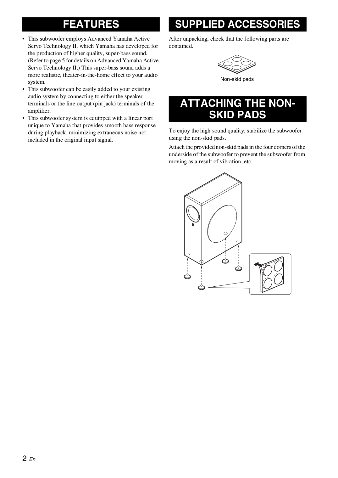 PDF manual for Yamaha Subwoofer NSSW210