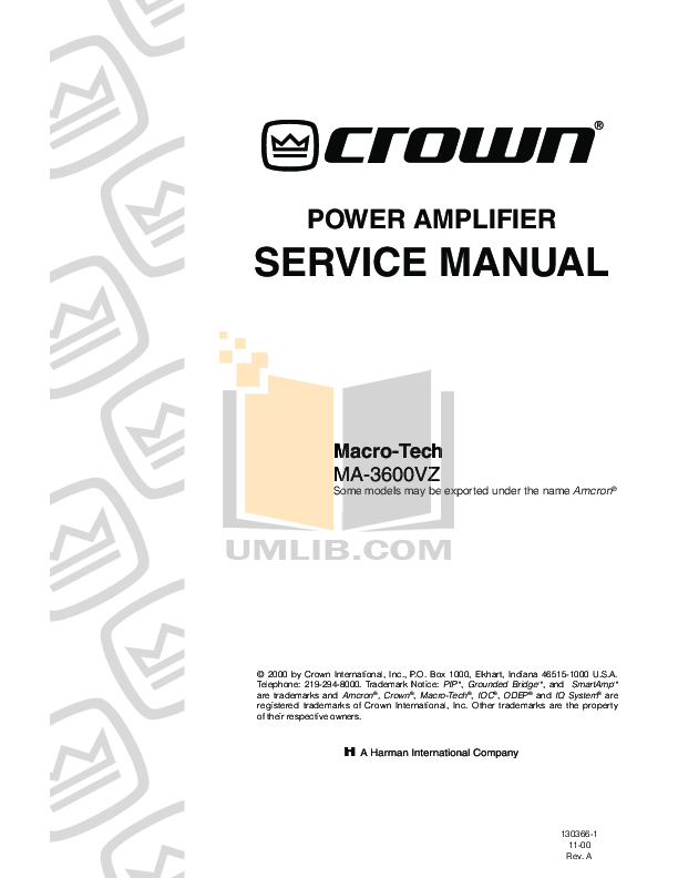 Download free pdf for Crown Micro-Tech MT-1000 Amp manual