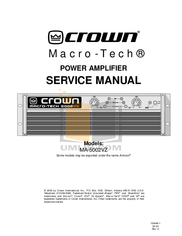 Crown D 75 Service Manual
