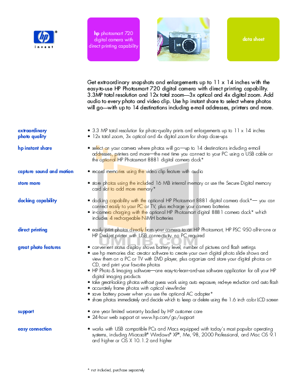 pdf for HP Digital Camera Photosmart 720 manual
