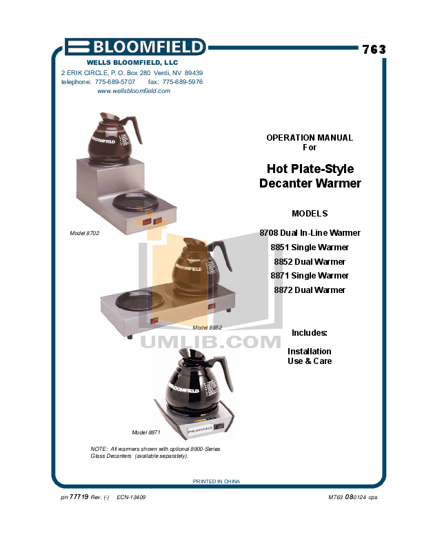 Download free pdf for Bloomfield 8782 Coffee Maker manual
