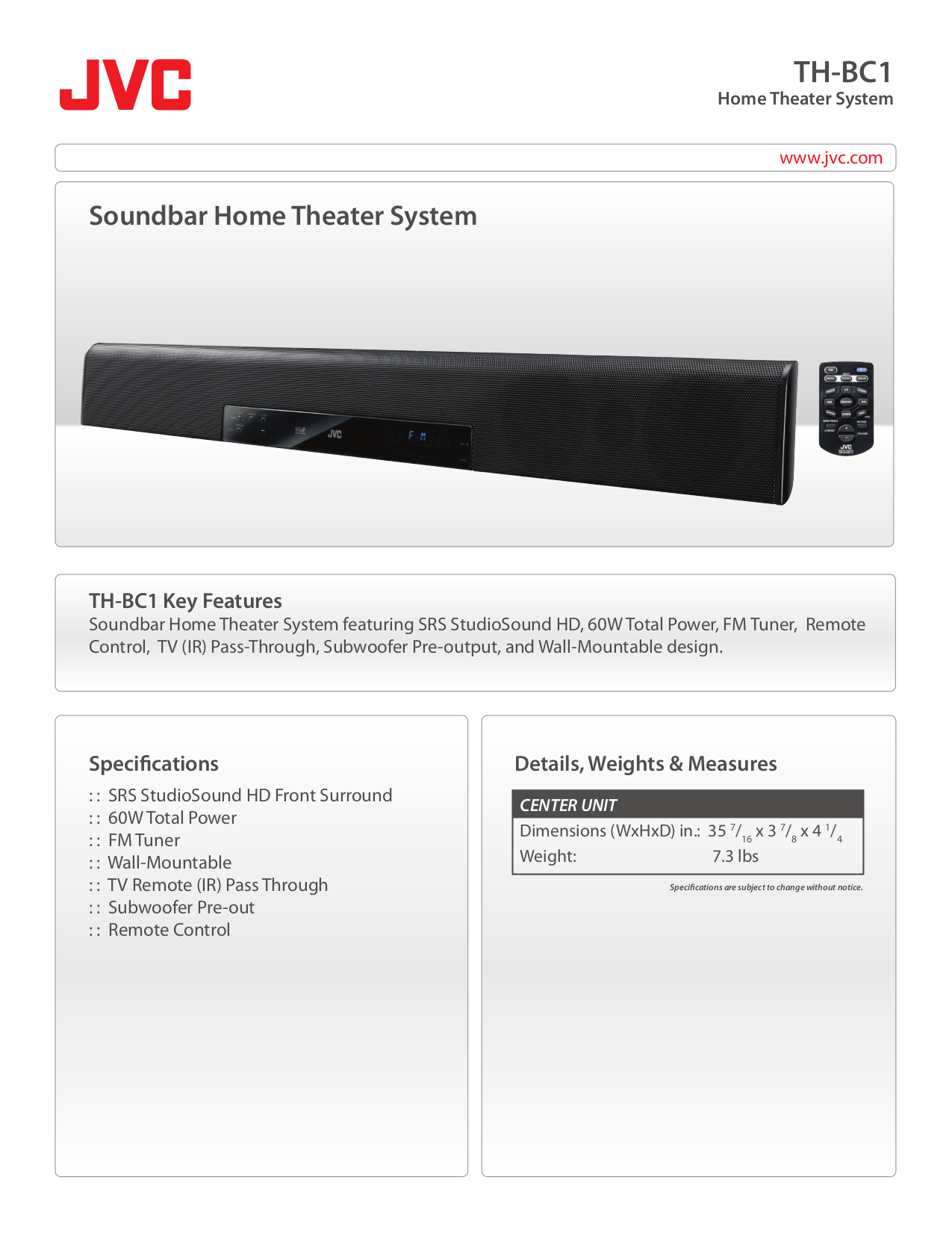 PDF manual for JVC Home Theater THBC1