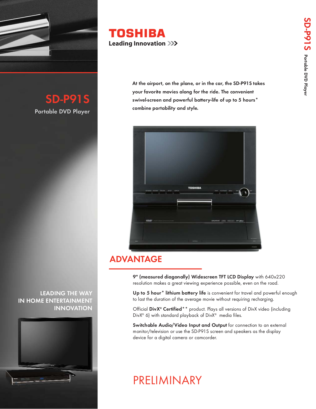 Download free pdf for Toshiba SDP91S Portable DVD Player manual