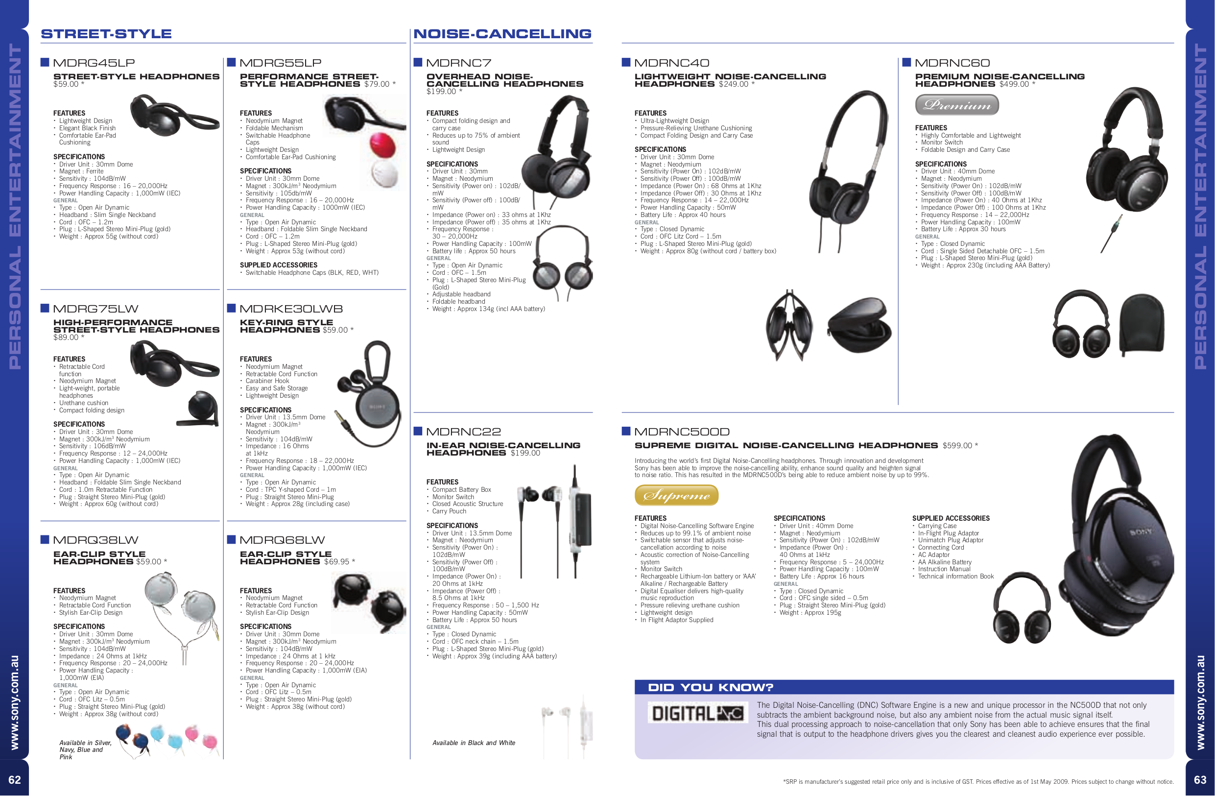 PDF manual for Sony Headphone MDRQ68LW