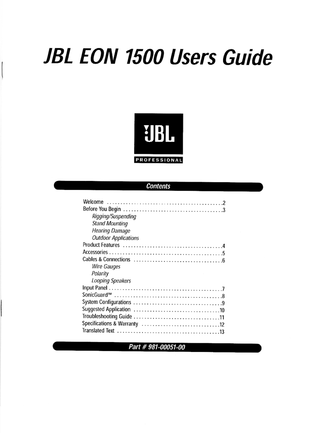 Download free pdf for JBL L112 Speaker manual